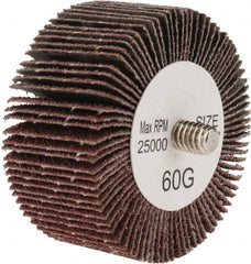 Tru-Maxx - 2" Diam x 1" Face Width, Medium Aluminum Oxide Coated Mounted Flap Wheel - 1/4-20 Threaded Mount, 60 Grit, 25,000 Max RPM - Exact Tooling