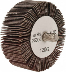 Tru-Maxx - 2" Diam x 3/4" Face Width, Fine Aluminum Oxide Coated Mounted Flap Wheel - 1/4-20 Threaded Mount, 120 Grit, 25,000 Max RPM - Exact Tooling