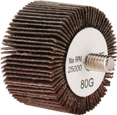 Tru-Maxx - 1-5/8" Diam x 1" Face Width, Medium Aluminum Oxide Coated Mounted Flap Wheel - 1/4-20 Threaded Mount, 80 Grit, 25,000 Max RPM - Exact Tooling