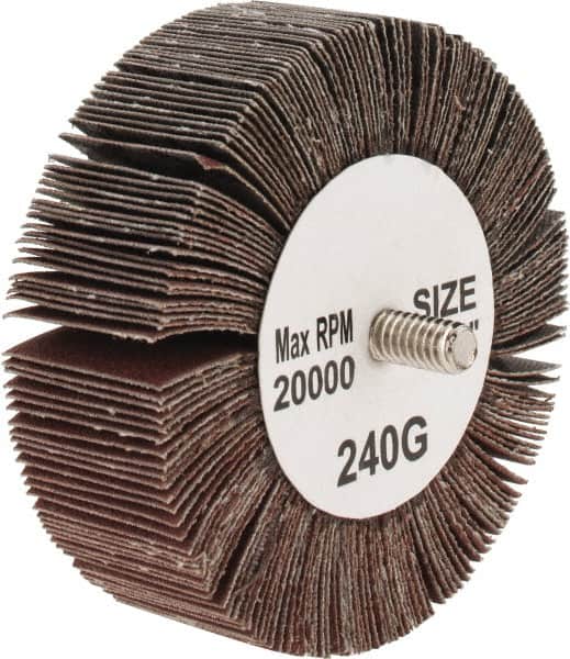 Tru-Maxx - 3" Diam x 1" Face Width, Very Fine Aluminum Oxide Coated Mounted Flap Wheel - 1/4-20 Threaded Mount, 240 Grit, 20,000 Max RPM - Exact Tooling