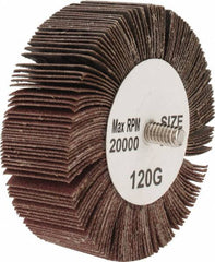 Tru-Maxx - 3" Diam x 1" Face Width, Fine Aluminum Oxide Coated Mounted Flap Wheel - 1/4-20 Threaded Mount, 120 Grit, 20,000 Max RPM - Exact Tooling