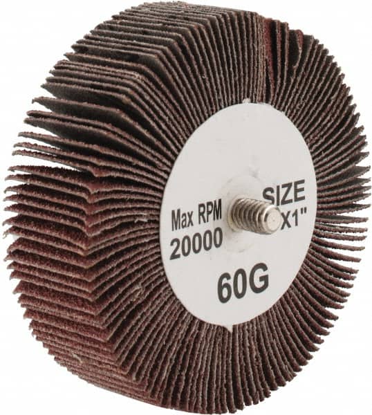 Tru-Maxx - 3" Diam x 1" Face Width, Medium Aluminum Oxide Coated Mounted Flap Wheel - 1/4-20 Threaded Mount, 60 Grit, 20,000 Max RPM - Exact Tooling