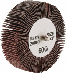 Tru-Maxx - 3" Diam x 1" Face Width, Medium Aluminum Oxide Coated Mounted Flap Wheel - 1/4-20 Threaded Mount, 60 Grit, 20,000 Max RPM - Exact Tooling