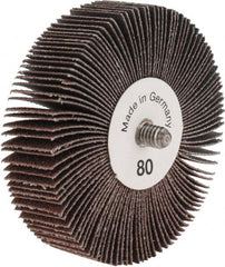 Tru-Maxx - 3" Diam x 3/4" Face Width, Medium Aluminum Oxide Coated Mounted Flap Wheel - 1/4-20 Threaded Mount, 80 Grit, 20,000 Max RPM - Exact Tooling