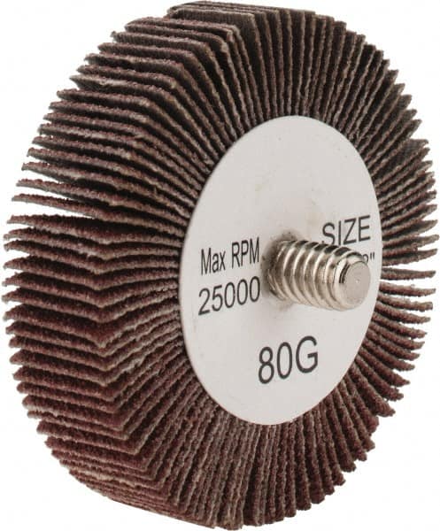 Tru-Maxx - 2" Diam x 1/2" Face Width, Medium Aluminum Oxide Coated Mounted Flap Wheel - 1/4-20 Threaded Mount, 80 Grit, 25,000 Max RPM - Exact Tooling