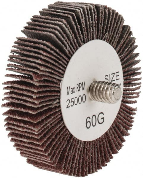 Tru-Maxx - 2" Diam x 1/2" Face Width, Medium Aluminum Oxide Coated Mounted Flap Wheel - 1/4-20 Threaded Mount, 60 Grit, 25,000 Max RPM - Exact Tooling