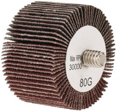 Tru-Maxx - 1-1/2" Diam x 1" Face Width, Medium Aluminum Oxide Coated Mounted Flap Wheel - 1/4-20 Threaded Mount, 80 Grit, 30,000 Max RPM - Exact Tooling