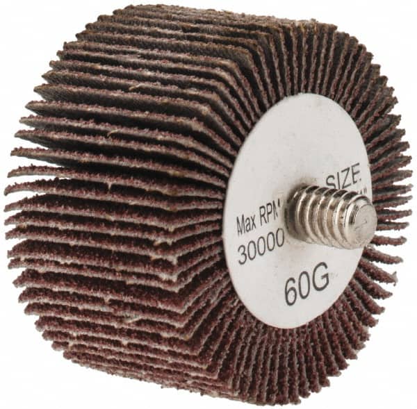 Tru-Maxx - 1-1/2" Diam x 1" Face Width, Medium Aluminum Oxide Coated Mounted Flap Wheel - 1/4-20 Threaded Mount, 60 Grit, 30,000 Max RPM - Exact Tooling