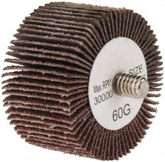 Tru-Maxx - 1-1/2" Diam x 1" Face Width, Medium Aluminum Oxide Coated Mounted Flap Wheel - 1/4-20 Threaded Mount, 60 Grit, 30,000 Max RPM - Exact Tooling