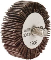 Tru-Maxx - 1-1/2" Diam x 1/2" Face Width, Fine Aluminum Oxide Coated Mounted Flap Wheel - 1/4-20 Threaded Mount, 120 Grit, 30,000 Max RPM - Exact Tooling