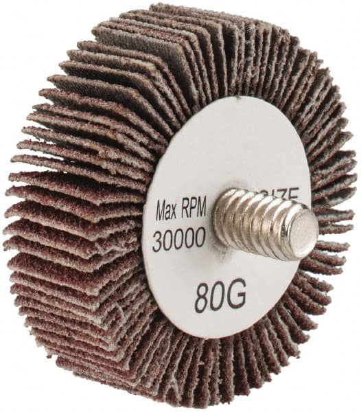 Tru-Maxx - 1-1/2" Diam x 1/2" Face Width, Medium Aluminum Oxide Coated Mounted Flap Wheel - 1/4-20 Threaded Mount, 80 Grit, 30,000 Max RPM - Exact Tooling