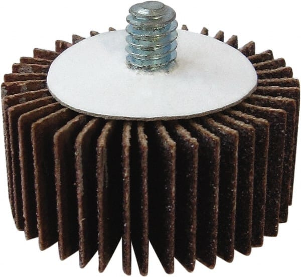 Tru-Maxx - 2" Diam x 1-1/2" Face Width, Medium Aluminum Oxide Coated Mounted Flap Wheel - 1/4-20 Threaded Mount, 60 Grit, 25,000 Max RPM - Exact Tooling