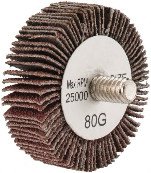Tru-Maxx - 1-5/8" Diam x 1/2" Face Width, Medium Aluminum Oxide Coated Mounted Flap Wheel - 1/4-20 Threaded Mount, 80 Grit, 25,000 Max RPM - Exact Tooling