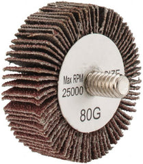 Tru-Maxx - 1-5/8" Diam x 1/2" Face Width, Medium Aluminum Oxide Coated Mounted Flap Wheel - 1/4-20 Threaded Mount, 80 Grit, 25,000 Max RPM - Exact Tooling