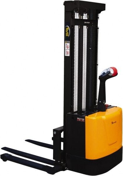 Vestil - 2,000 Lb Capacity, 118" Lift Height, Battery Powered Stacker - 2-1/8" Lowered Height, 42" Fork Length, 58" Overall Width - Exact Tooling