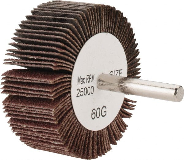 Tru-Maxx - 2-1/2" Diam x 1" Face Width, Medium Aluminum Oxide Coated Mounted Flap Wheel - 1/4" Shank Mount, 60 Grit, 25,000 Max RPM - Exact Tooling