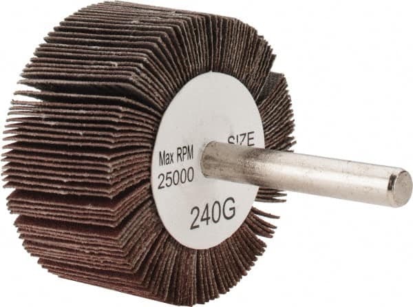 Tru-Maxx - 2" Diam x 1" Face Width, Very Fine Aluminum Oxide Coated Mounted Flap Wheel - 1/4" Shank Mount, 240 Grit, 25,000 Max RPM - Exact Tooling