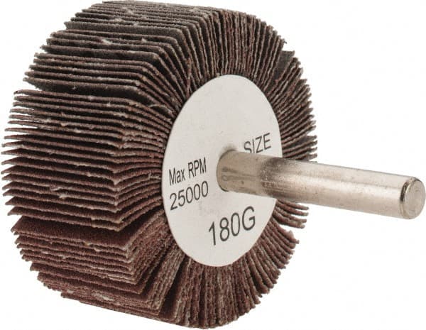 Tru-Maxx - 2" Diam x 1" Face Width, Very Fine Aluminum Oxide Coated Mounted Flap Wheel - 1/4" Shank Mount, 180 Grit, 25,000 Max RPM - Exact Tooling