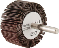 Tru-Maxx - 2" Diam x 1" Face Width, Fine Aluminum Oxide Coated Mounted Flap Wheel - 1/4" Shank Mount, 120 Grit, 25,000 Max RPM - Exact Tooling