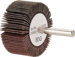 Tru-Maxx - 2" Diam x 1" Face Width, Medium Aluminum Oxide Coated Mounted Flap Wheel - 1/4" Shank Mount, 80 Grit, 25,000 Max RPM - Exact Tooling
