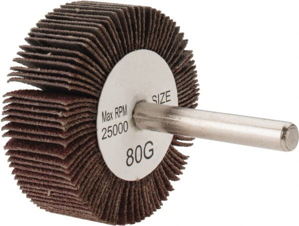 Tru-Maxx - 2" Diam x 3/4" Face Width, Medium Aluminum Oxide Coated Mounted Flap Wheel - 1/4" Shank Mount, 80 Grit, 25,000 Max RPM - Exact Tooling