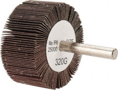 Tru-Maxx - 2" Diam x 1" Face Width, Extra Fine Aluminum Oxide Coated Mounted Flap Wheel - 1/4" Shank Mount, 320 Grit, 25,000 Max RPM - Exact Tooling