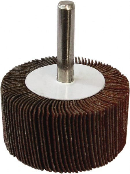 Tru-Maxx - 2" Diam x 1/2" Face Width, Medium Aluminum Oxide Coated Mounted Flap Wheel - 1/4" Shank Mount, 80 Grit, 25,000 Max RPM - Exact Tooling