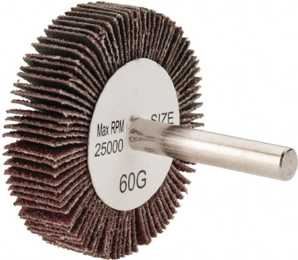 Tru-Maxx - 2" Diam x 1/2" Face Width, Medium Aluminum Oxide Coated Mounted Flap Wheel - 1/4" Shank Mount, 60 Grit, 25,000 Max RPM - Exact Tooling