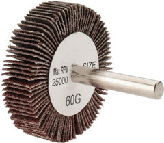 Tru-Maxx - 2" Diam x 1/2" Face Width, Medium Aluminum Oxide Coated Mounted Flap Wheel - 1/4" Shank Mount, 60 Grit, 25,000 Max RPM - Exact Tooling