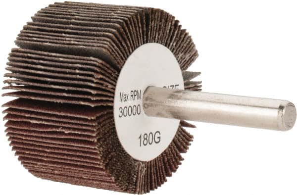 Tru-Maxx - 1-1/2" Diam x 1" Face Width, Very Fine Aluminum Oxide Coated Mounted Flap Wheel - 1/4" Shank Mount, 180 Grit, 30,000 Max RPM - Exact Tooling