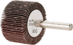 Tru-Maxx - 1-1/2" Diam x 1" Face Width, Medium Aluminum Oxide Coated Mounted Flap Wheel - 1/4" Shank Mount, 80 Grit, 30,000 Max RPM - Exact Tooling