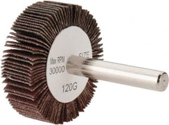 Tru-Maxx - 1-1/2" Diam x 1/2" Face Width, Fine Aluminum Oxide Coated Mounted Flap Wheel - 1/4" Shank Mount, 120 Grit, 30,000 Max RPM - Exact Tooling