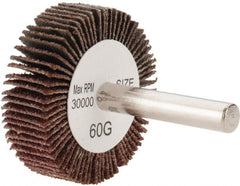 Tru-Maxx - 1-1/2" Diam x 1/2" Face Width, Medium Aluminum Oxide Coated Mounted Flap Wheel - 1/4" Shank Mount, 60 Grit, 30,000 Max RPM - Exact Tooling