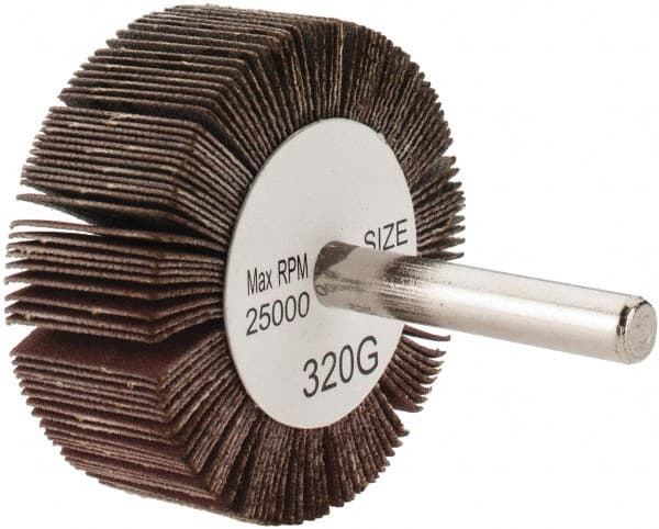 Tru-Maxx - 2" Diam x 3/4" Face Width, Extra Fine Aluminum Oxide Coated Mounted Flap Wheel - 1/4" Shank Mount, 320 Grit, 25,000 Max RPM - Exact Tooling