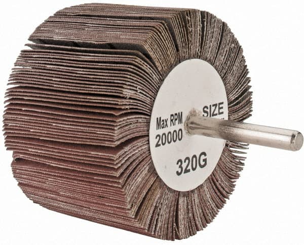 Tru-Maxx - 3" Diam x 2" Face Width, Extra Fine Aluminum Oxide Coated Mounted Flap Wheel - 1/4" Shank Mount, 320 Grit, 20,000 Max RPM - Exact Tooling