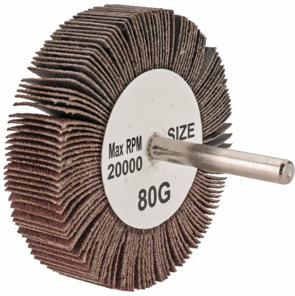 Tru-Maxx - 3" Diam x 3/4" Face Width, Medium Aluminum Oxide Coated Mounted Flap Wheel - 1/4" Shank Mount, 80 Grit, 20,000 Max RPM - Exact Tooling