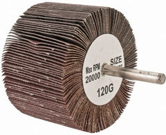 Tru-Maxx - 3" Diam x 2" Face Width, Fine Aluminum Oxide Coated Mounted Flap Wheel - 1/4" Shank Mount, 120 Grit, 20,000 Max RPM - Exact Tooling