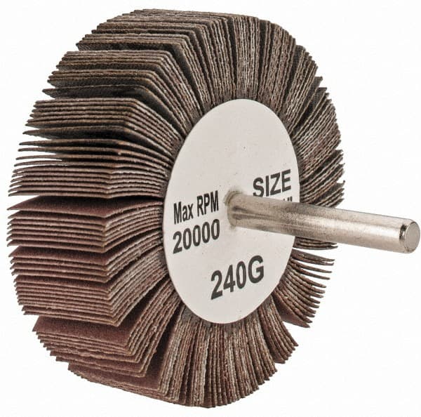 Tru-Maxx - 3" Diam x 1" Face Width, Very Fine Aluminum Oxide Coated Mounted Flap Wheel - 1/4" Shank Mount, 240 Grit, 20,000 Max RPM - Exact Tooling