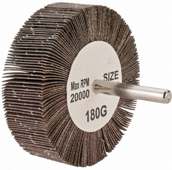 Tru-Maxx - 3" Diam x 1" Face Width, Very Fine Aluminum Oxide Coated Mounted Flap Wheel - 1/4" Shank Mount, 180 Grit, 20,000 Max RPM - Exact Tooling