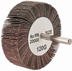 Tru-Maxx - 3" Diam x 1" Face Width, Fine Aluminum Oxide Coated Mounted Flap Wheel - 1/4" Shank Mount, 120 Grit, 20,000 Max RPM - Exact Tooling