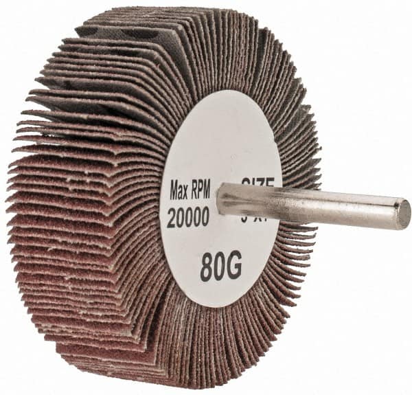 Tru-Maxx - 3" Diam x 1" Face Width, Medium Aluminum Oxide Coated Mounted Flap Wheel - 1/4" Shank Mount, 80 Grit, 20,000 Max RPM - Exact Tooling