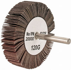 Tru-Maxx - 3" Diam x 3/4" Face Width, Fine Aluminum Oxide Coated Mounted Flap Wheel - 1/4" Shank Mount, 120 Grit, 20,000 Max RPM - Exact Tooling