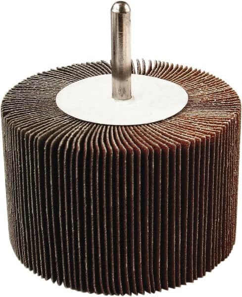Tru-Maxx - 3" Diam x 1/2" Face Width, Medium Aluminum Oxide Coated Mounted Flap Wheel - 1/4" Shank Mount, 80 Grit, 20,000 Max RPM - Exact Tooling