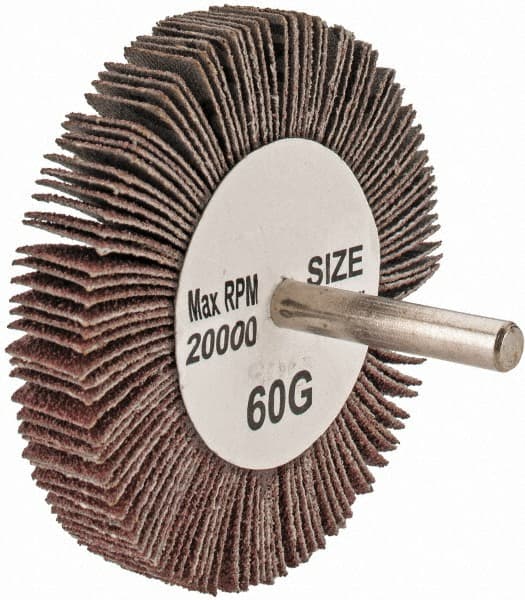 Tru-Maxx - 3" Diam x 1/2" Face Width, Medium Aluminum Oxide Coated Mounted Flap Wheel - 1/4" Shank Mount, 60 Grit, 20,000 Max RPM - Exact Tooling