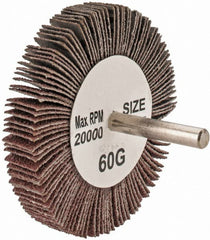 Tru-Maxx - 3" Diam x 1/2" Face Width, Medium Aluminum Oxide Coated Mounted Flap Wheel - 1/4" Shank Mount, 60 Grit, 20,000 Max RPM - Exact Tooling