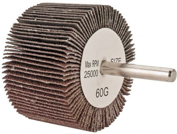 Tru-Maxx - 2-1/2" Diam x 1-1/2" Face Width, Medium Aluminum Oxide Coated Mounted Flap Wheel - 1/4" Shank Mount, 60 Grit, 25,000 Max RPM - Exact Tooling