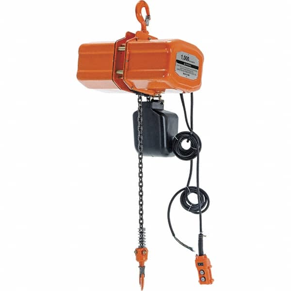 Vestil - 1/2 Ton Capacity, 17 FPM Lift Speed, 110 Volt, Electric Chain Hoist - 1.08 Output hp, 15' Max Lift - Exact Tooling