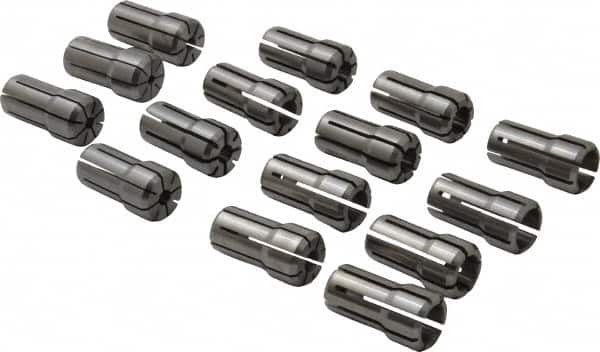 Parlec - 15 Piece, 1/8" to 9/16" Capacity, Double Angle Collet Set - Series DA100 - Exact Tooling