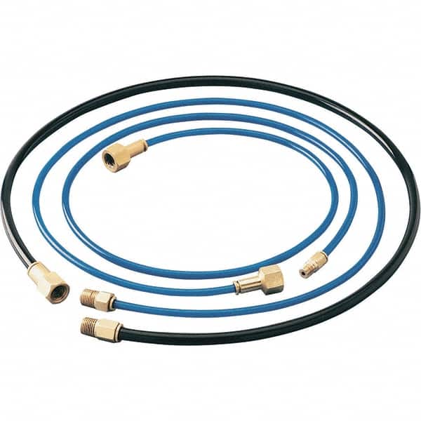 Dynabrade - 1/4" ID x 3/8" OD 6' Long Hose - Female/Male Ends, 90 Working psi, 1/4" Fitting, Black & Blue - Exact Tooling