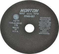 Norton - 8" 60 Grit Aluminum Oxide Cutoff Wheel - 1/16" Thick, 1-1/4" Arbor, 4,540 Max RPM, Use with Stationary Grinders - Exact Tooling